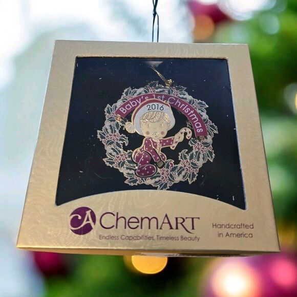 Christmas 2016 Baby's First Christmas Brass Ornament By ChemArt - Picture 1 of 8